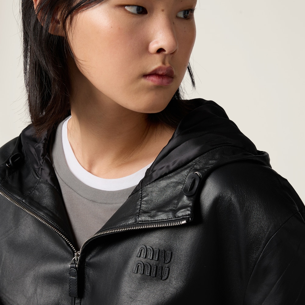 Nappa leather hoodie jacket