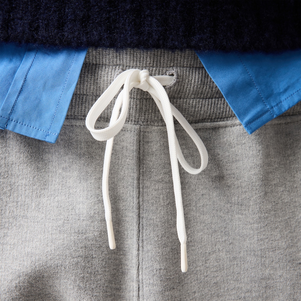 Cotton fleece pants with leather trim