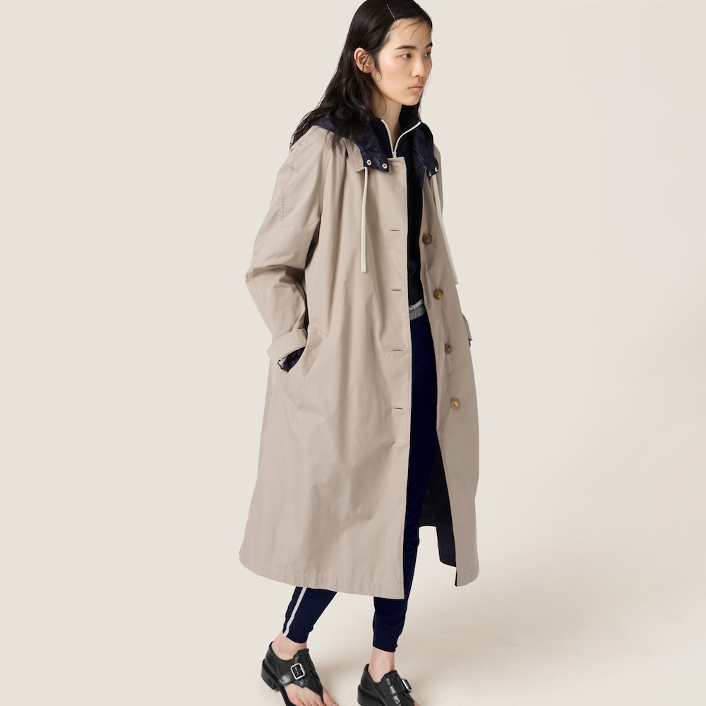 Reversible single-breasted Panama cotton and technical Pongé coat