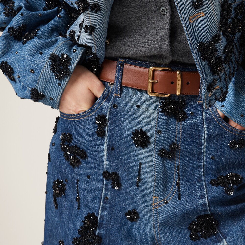 Embellished five-pocket denim jeans