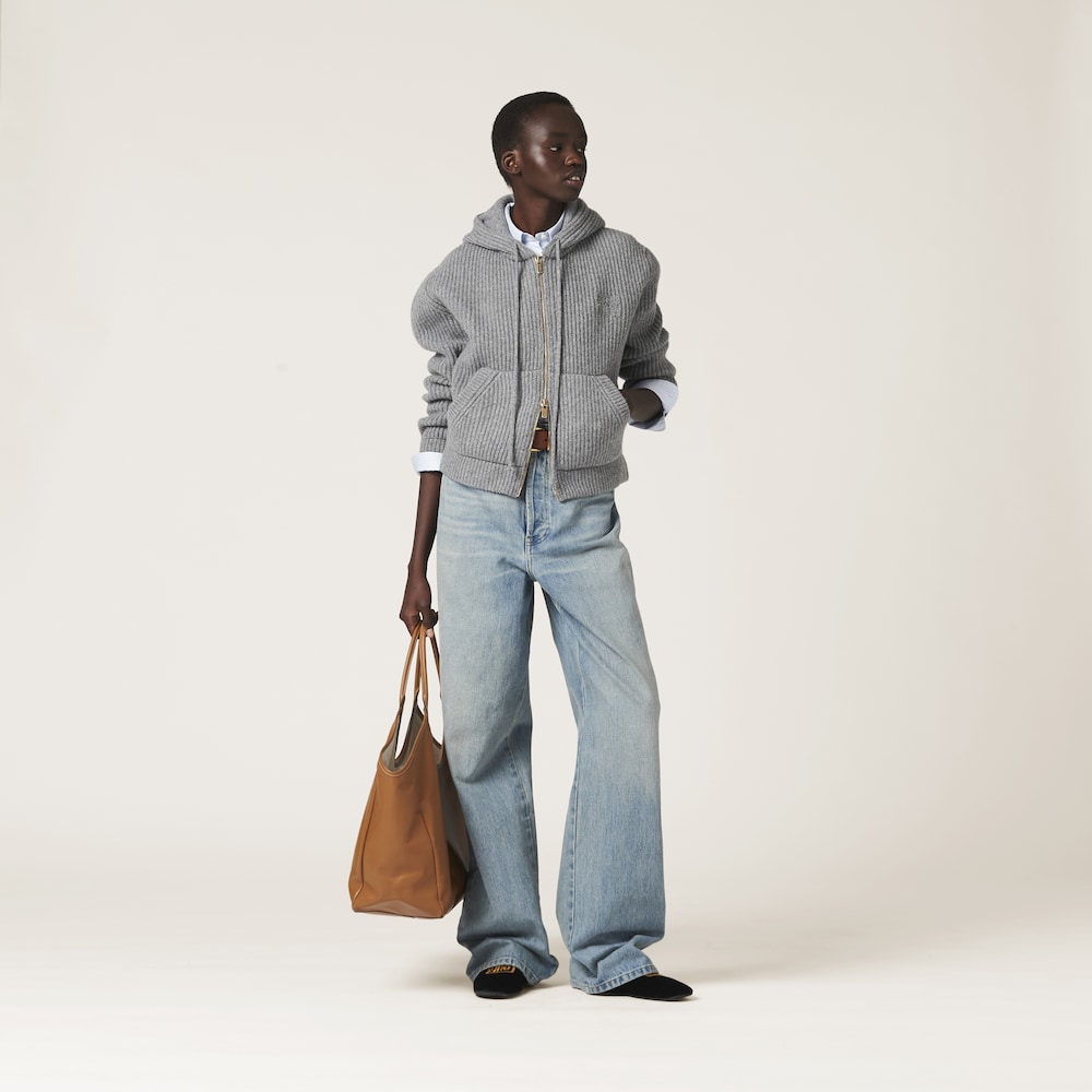 Wool and cashmere hoodie cardigan