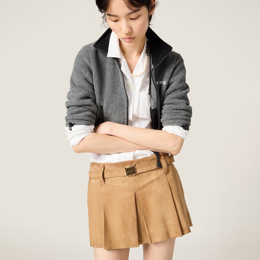 Pleated suede skirt