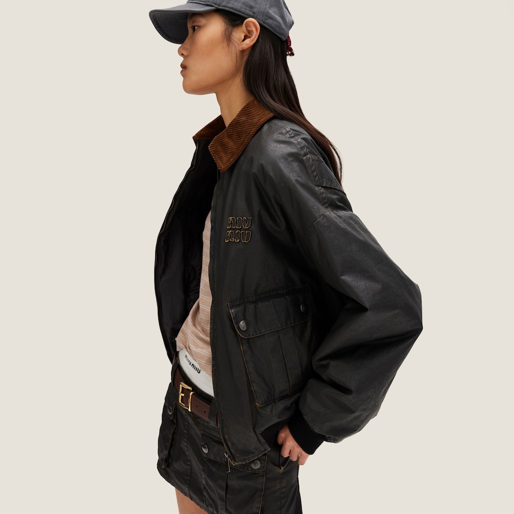 Resin-finish poplin bomber jacket