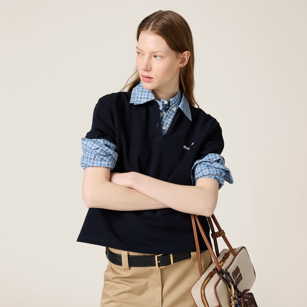 Piqué and poplin polo shirt