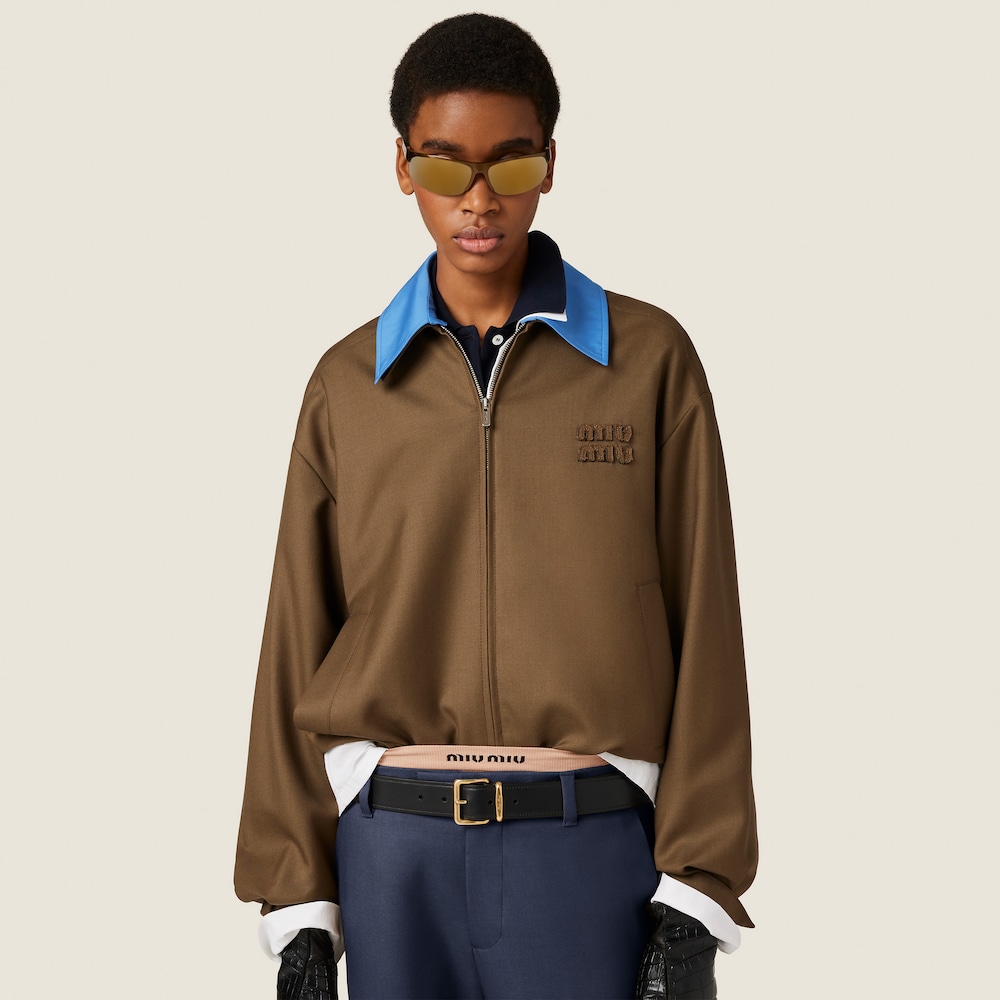 Gabardine blouson jacket with poplin collar