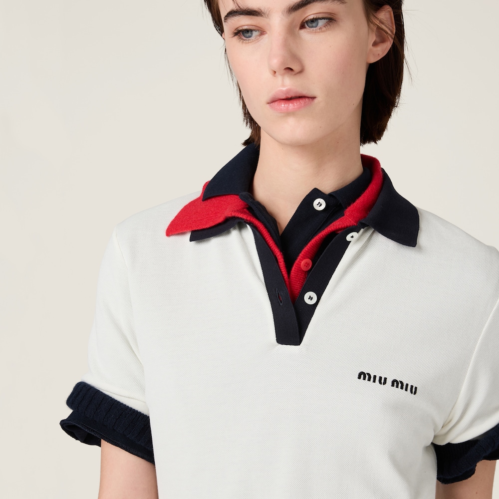 Pleated cotton piqué mini-dress