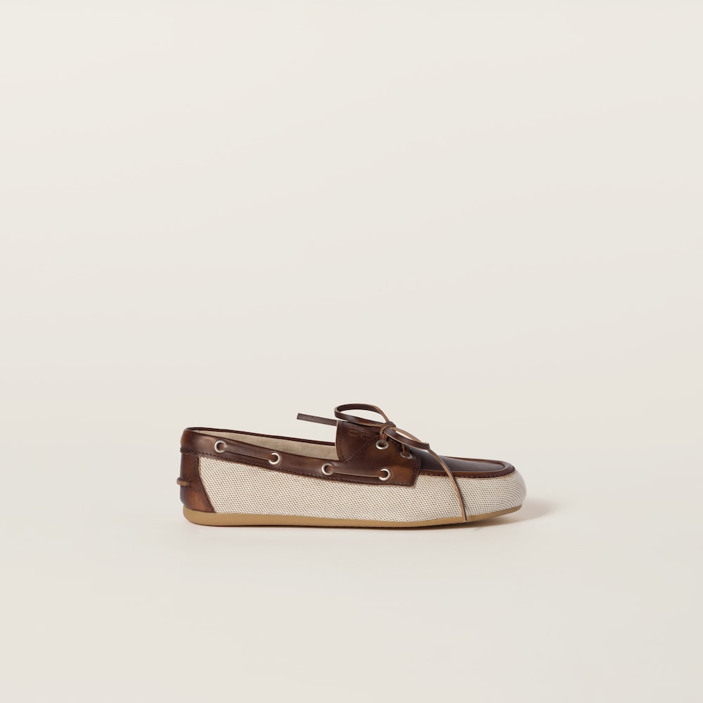 Canvas and bleached leather boat shoes
