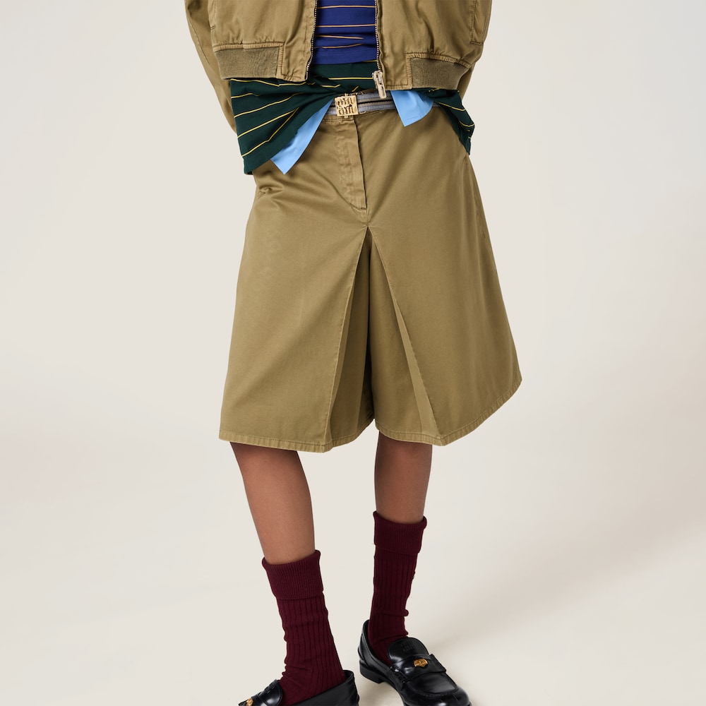 Garment-dyed cotton satin skirt