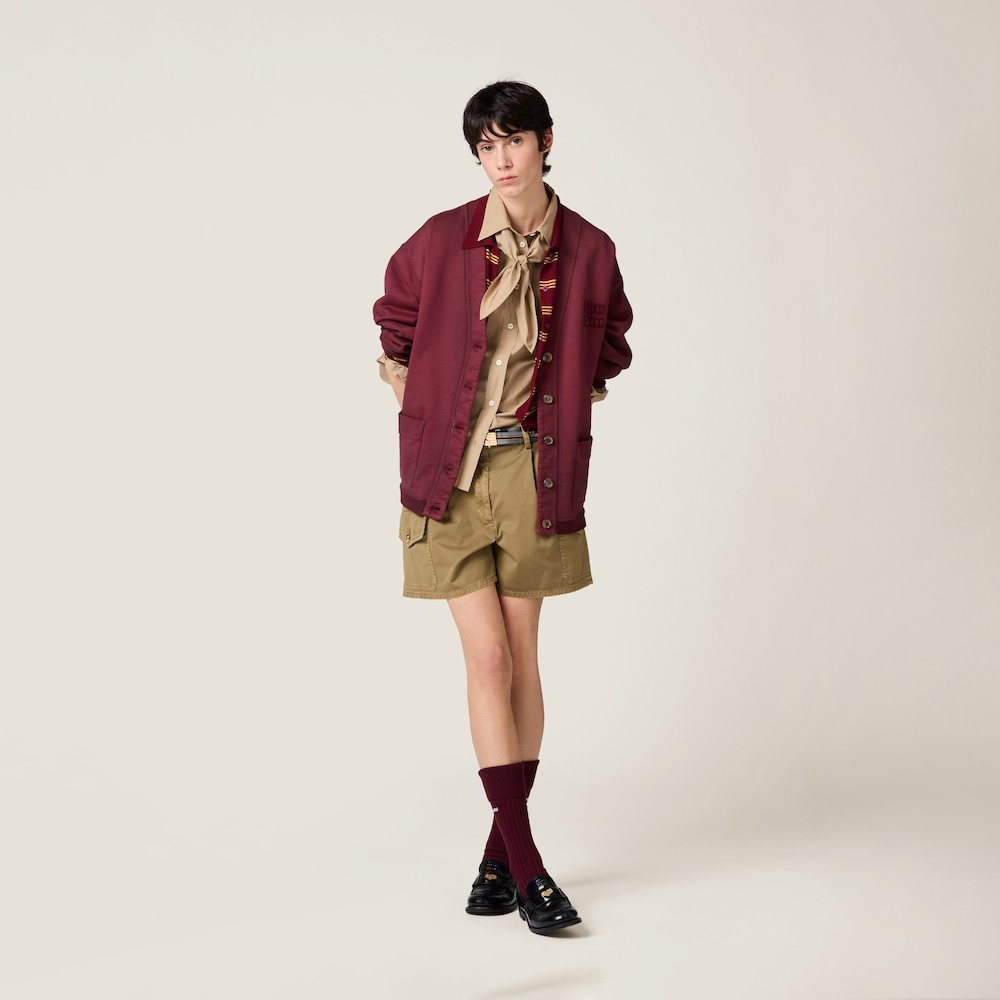 Garment-dyed cotton fleece cardigan