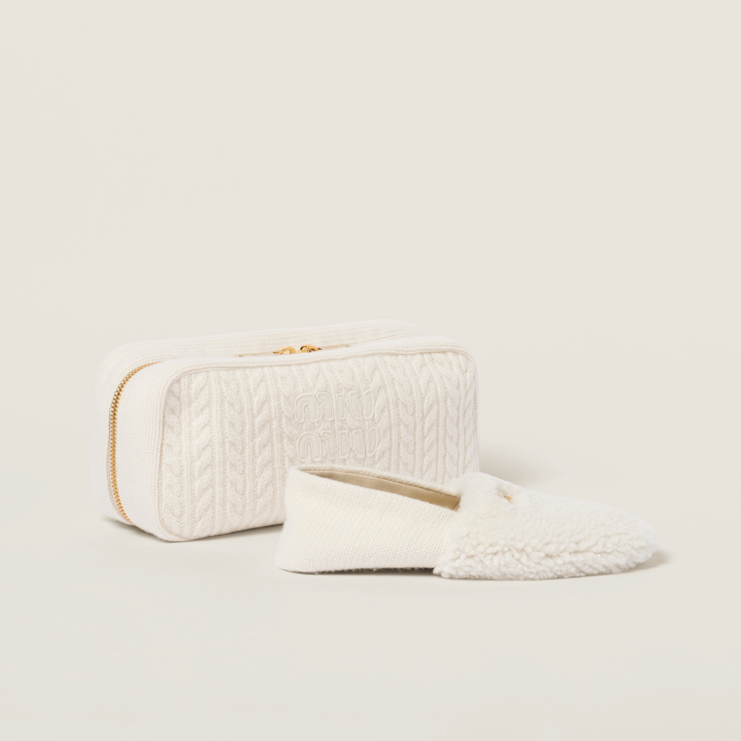 Wool, cashmere and shearling slippers with cashmere case