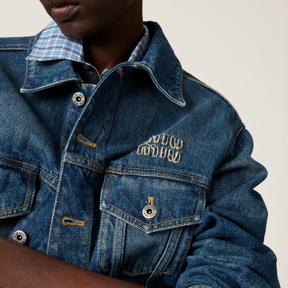 Washed denim blouson jacket