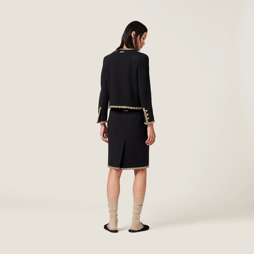 Embroidered tweed skirt