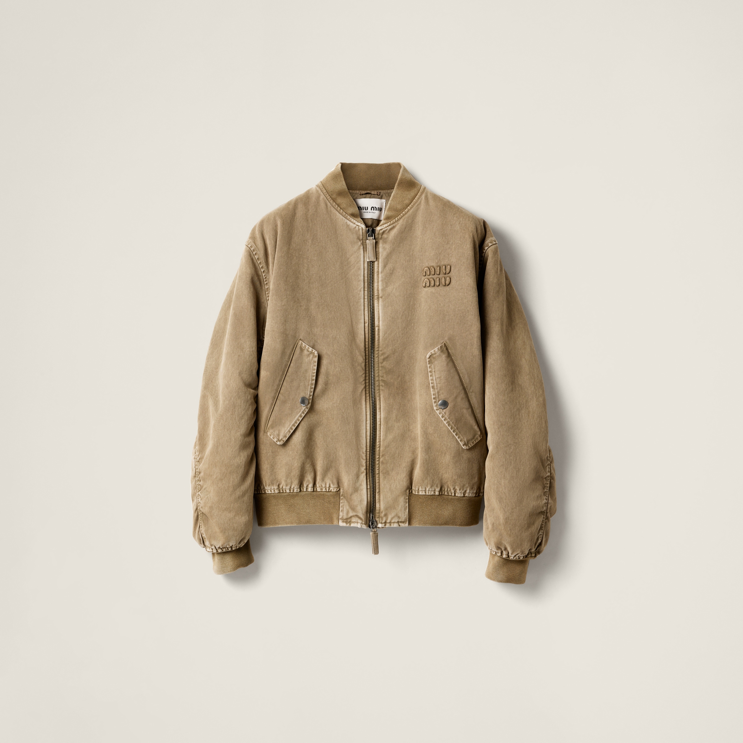 Garment-dyed gabardine bomber jacket