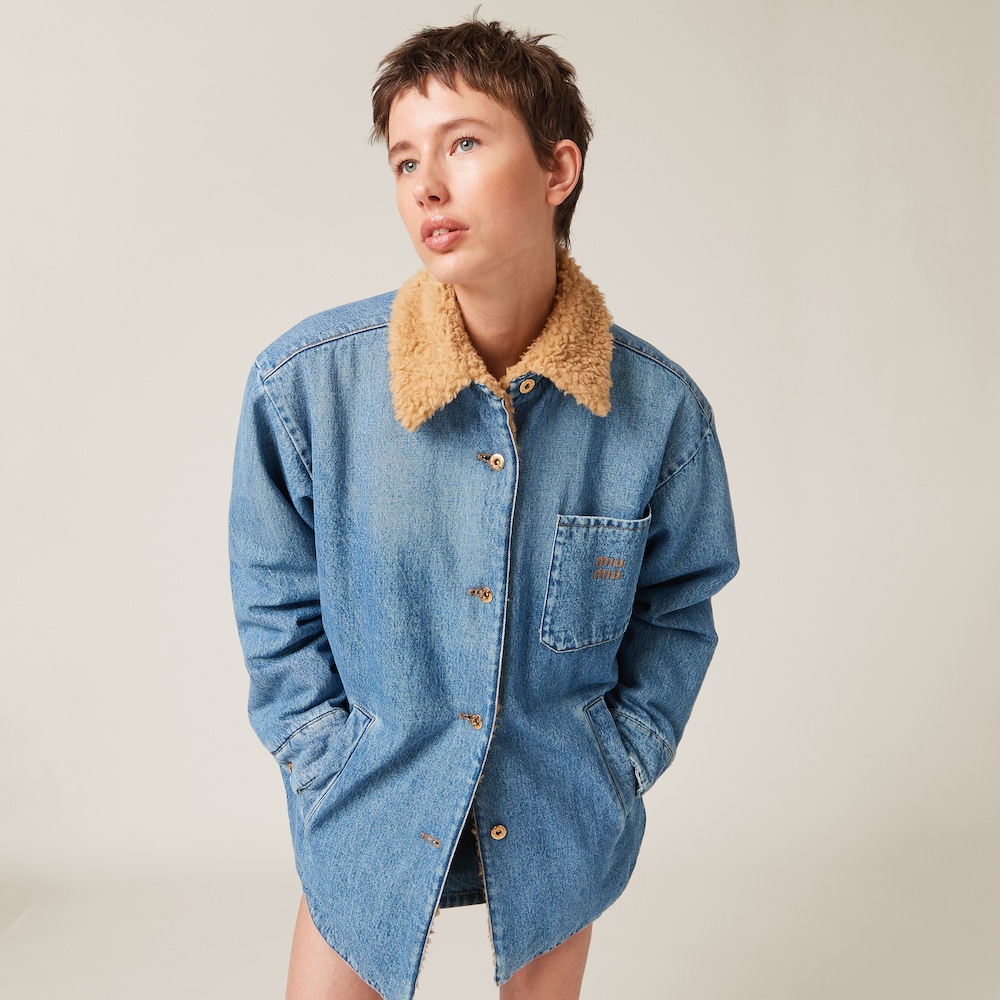 Embroidered denim blouson jacket