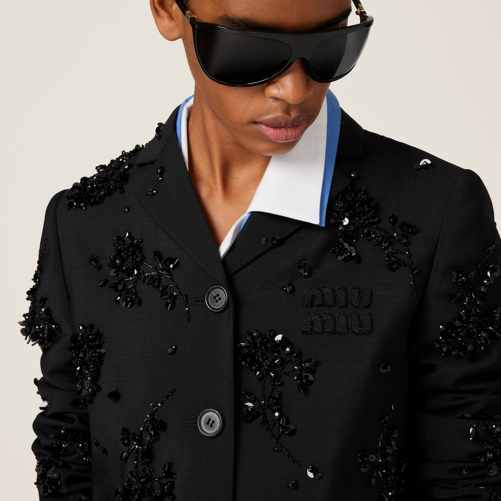 Embroidered single-breasted kid mohair jacket