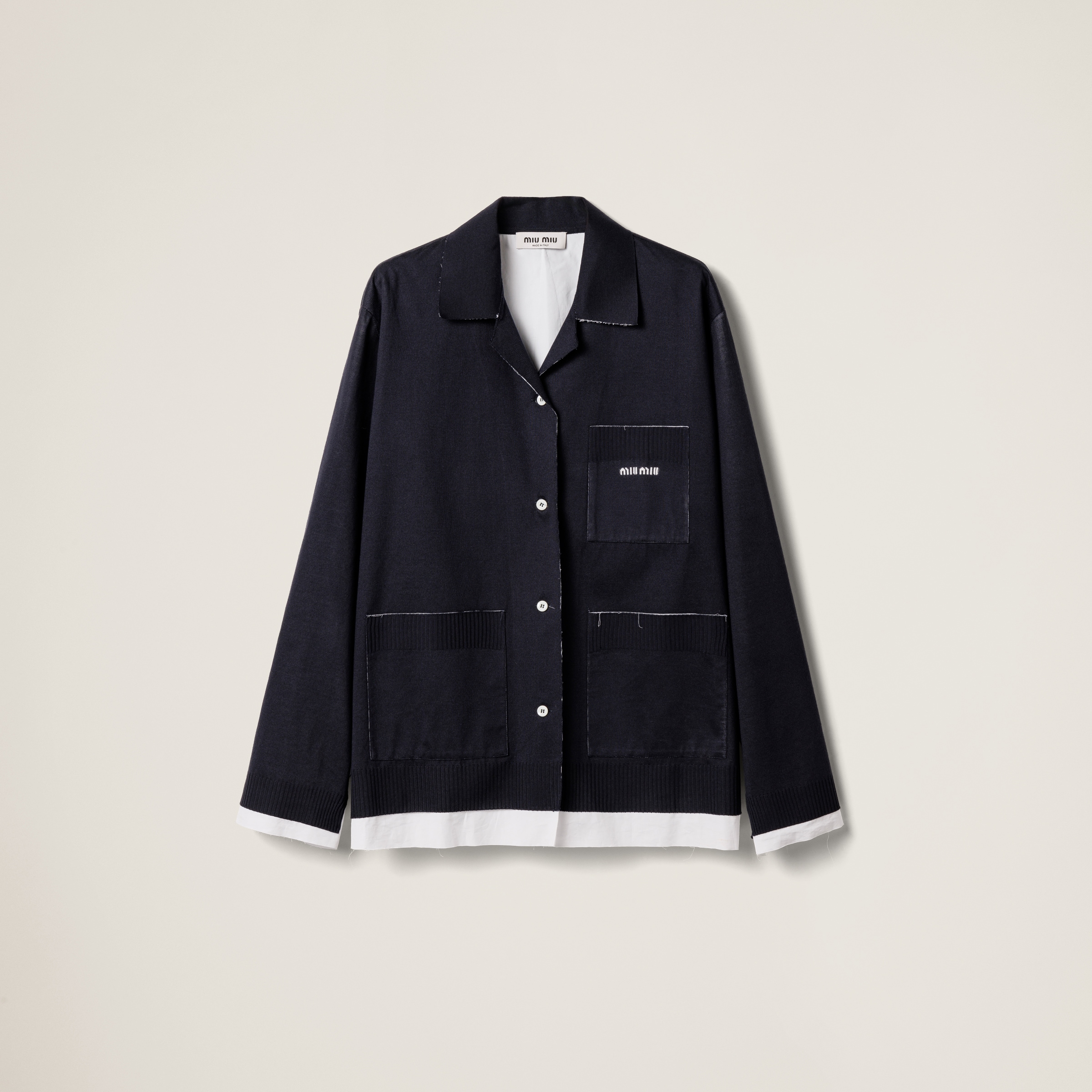 Knit and poplin shirt