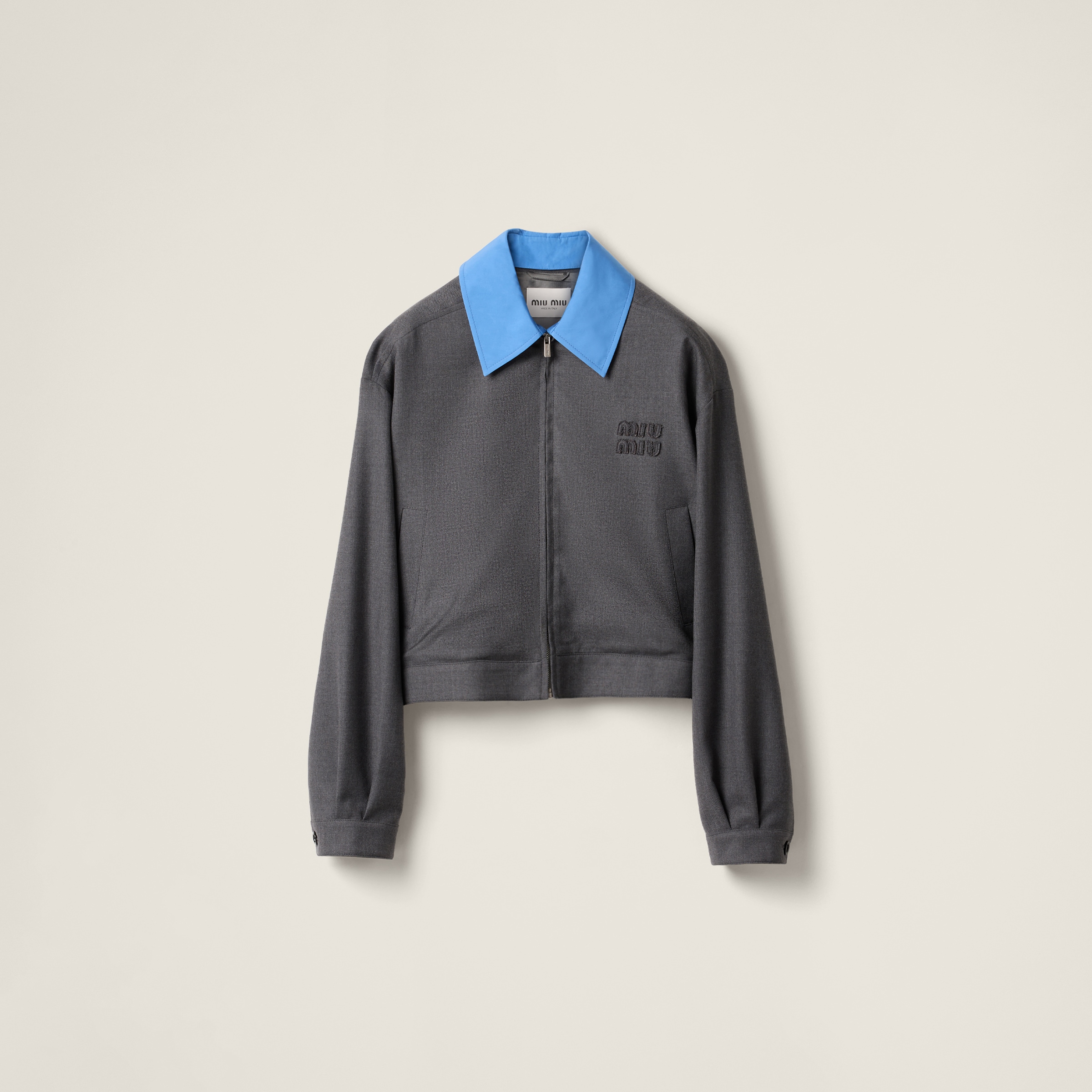 Gabardine blouson jacket with poplin collar