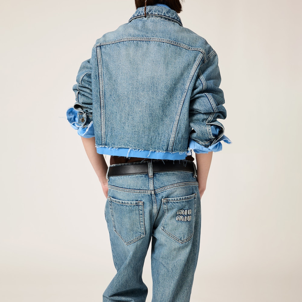 Denim and poplin five-pocket jeans