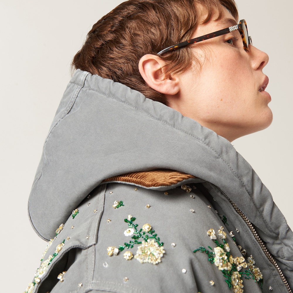 Garment-dyed blouson jacket with embroidered logo