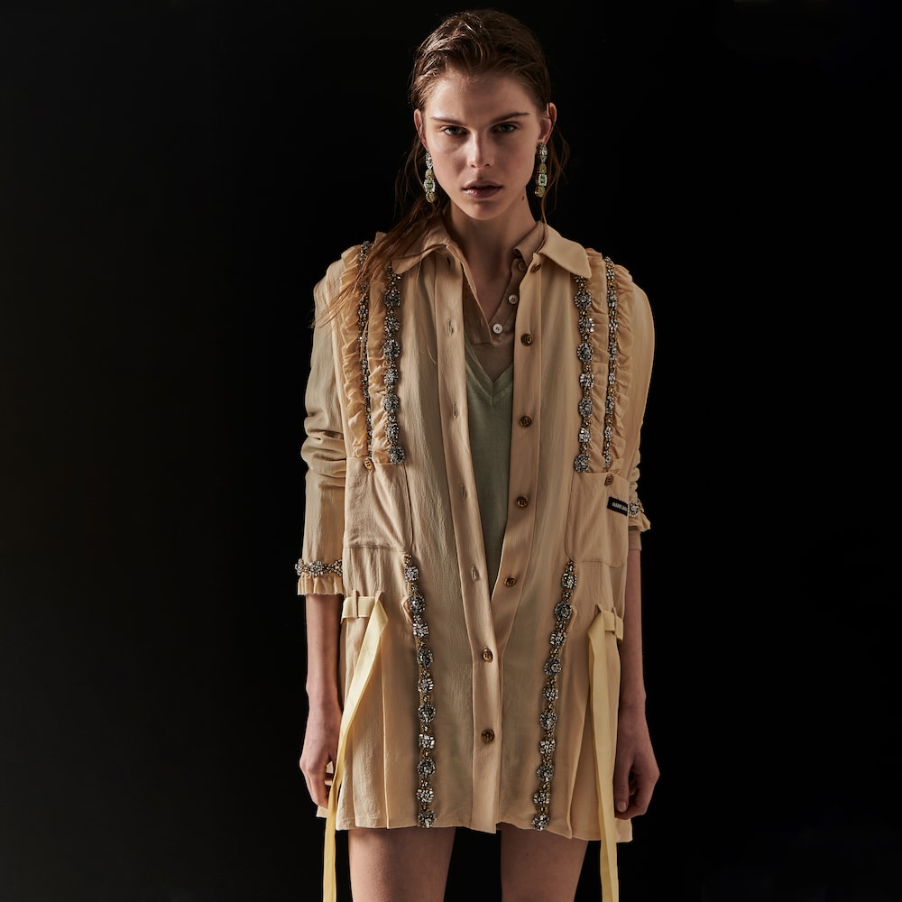 Embroidered marocain mini-dress
