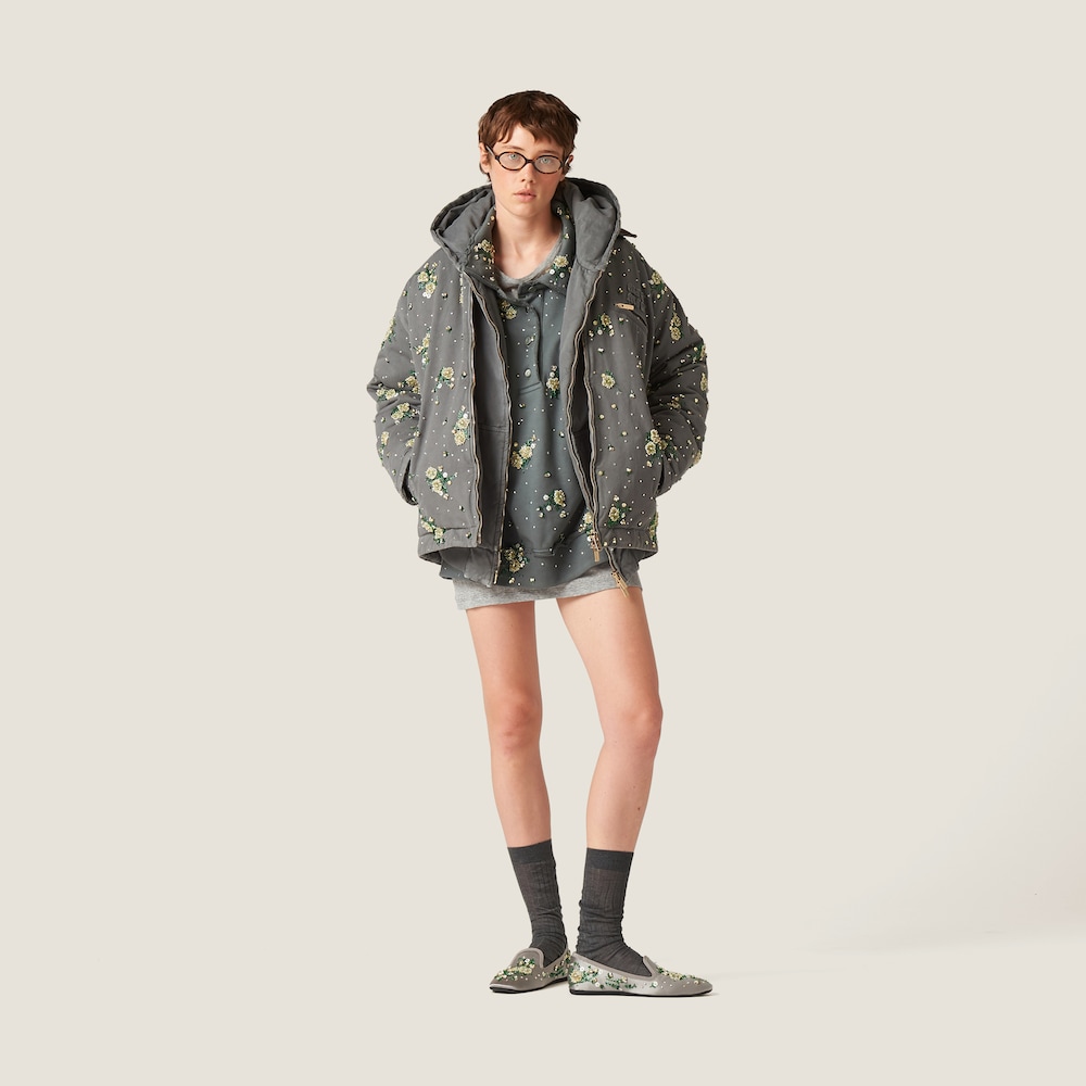 Garment-dyed blouson jacket with embroidered logo