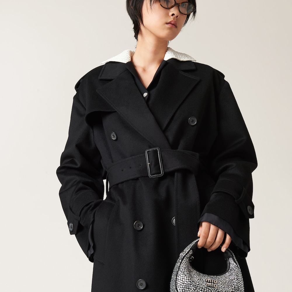Double-breasted velour coat