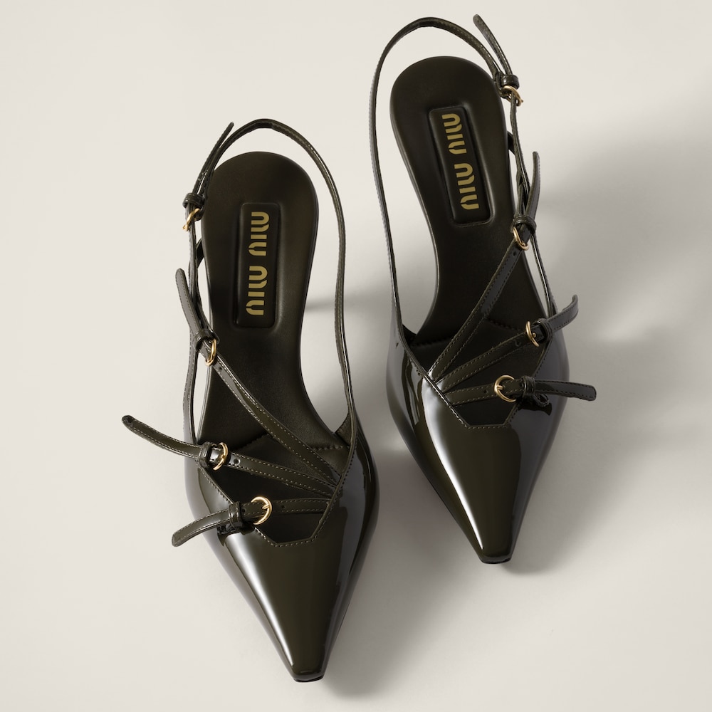 Patent leather slingbacks with buckles