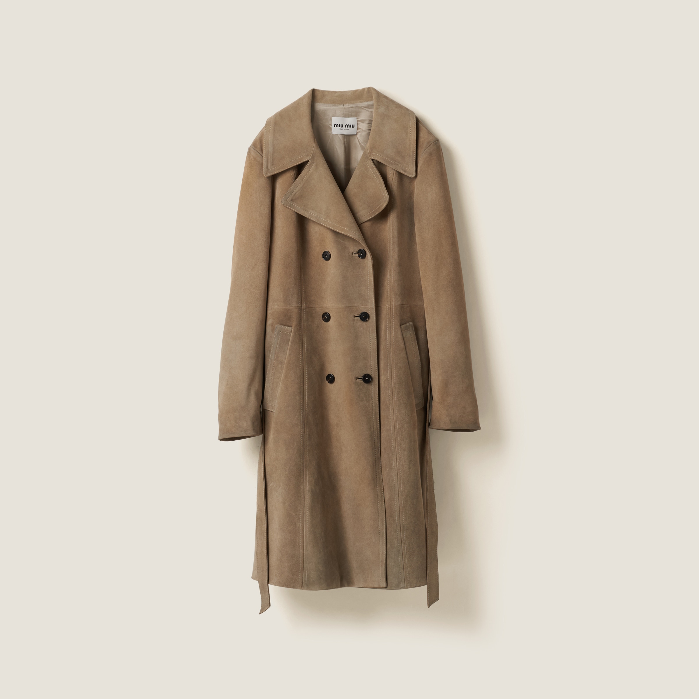 Double-breasted suede coat