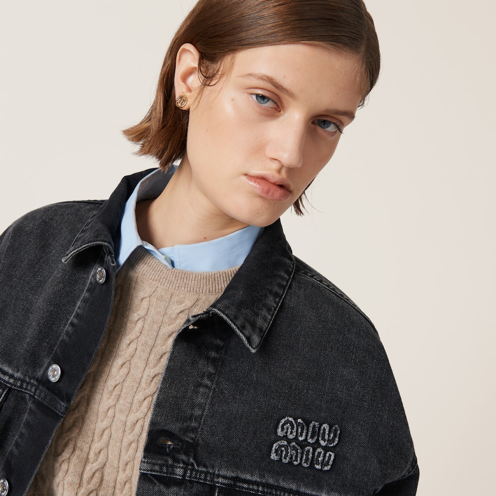 Black denim blouson jacket