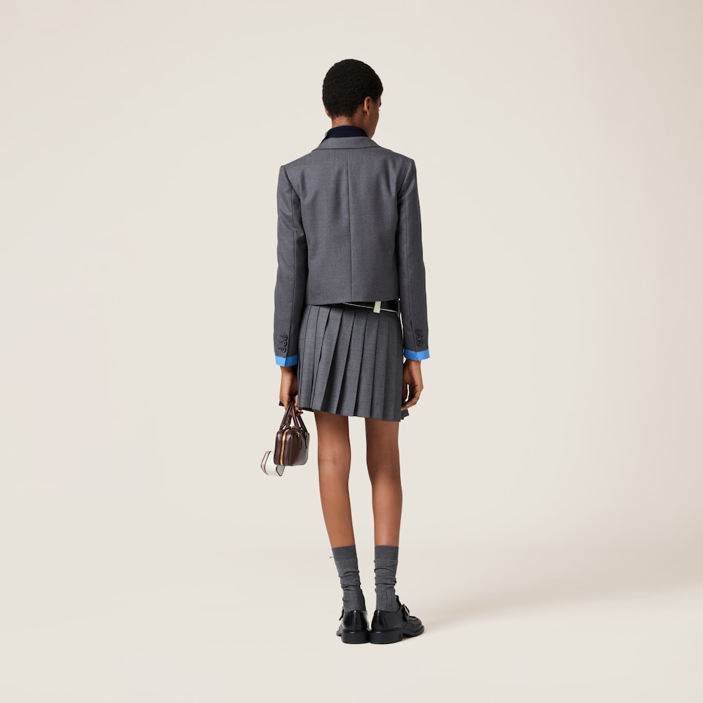 Single-breasted cropped gabardine jacket