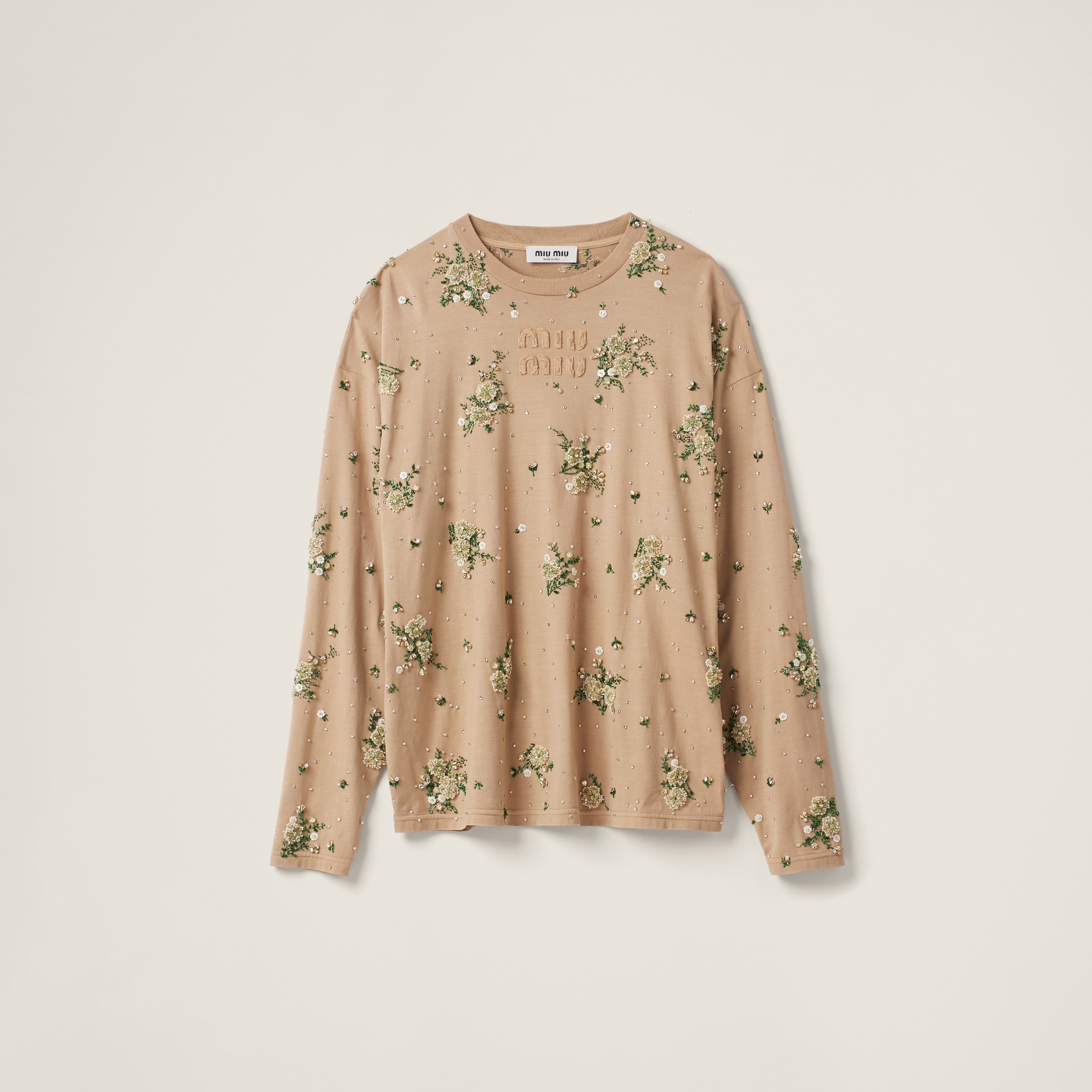 Garment-dyed long-sleeve jersey T-shirt with embroidery