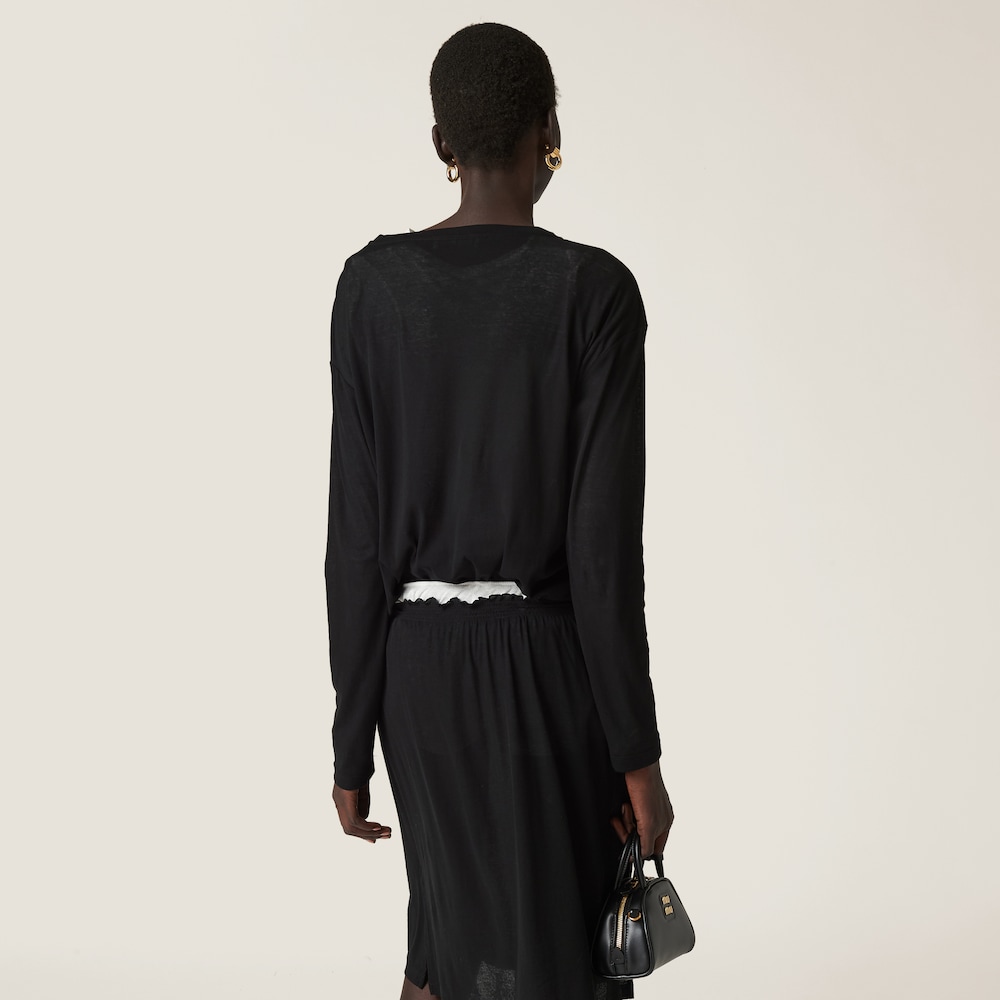 Long-sleeved ribbed jersey T-shirt
