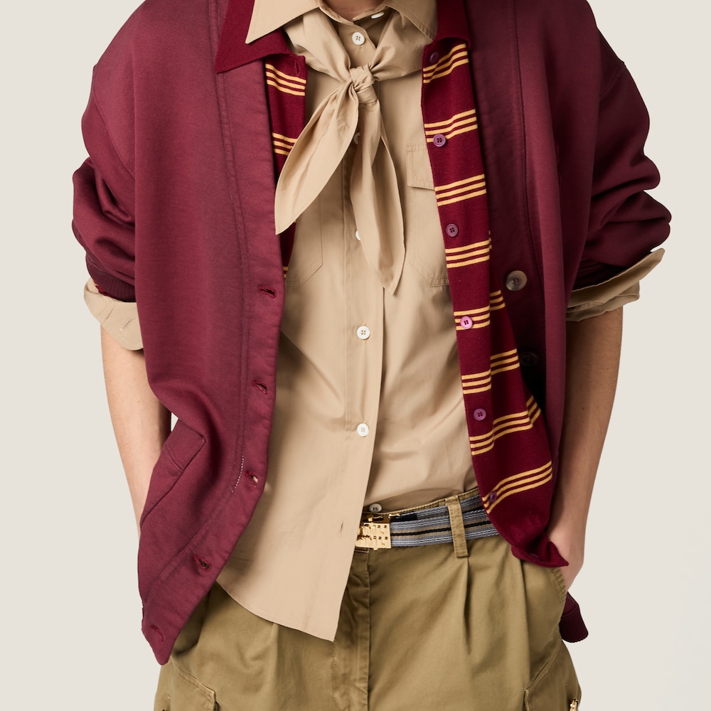 Garment-dyed cotton fleece cardigan
