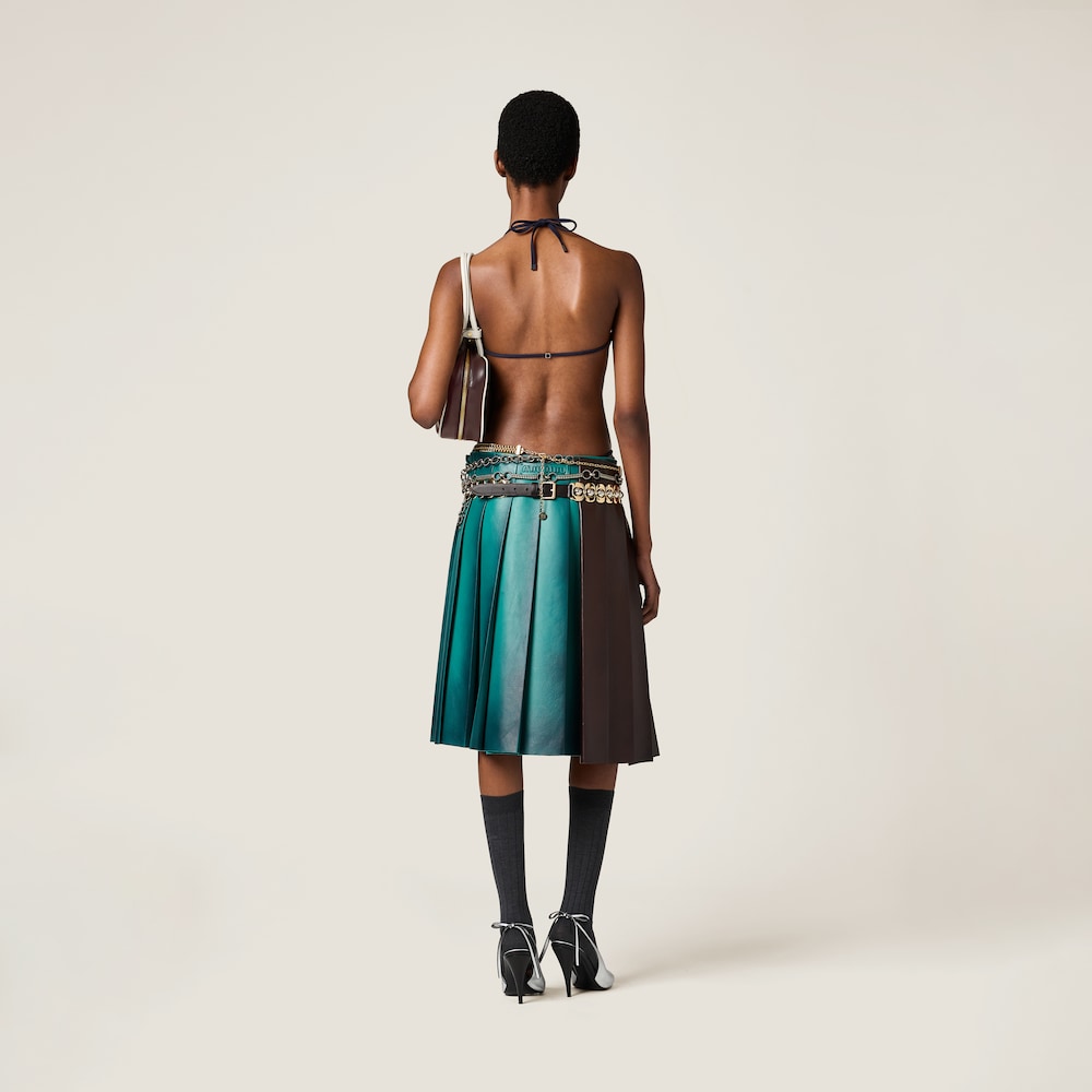 Pleated nappa leather skirt