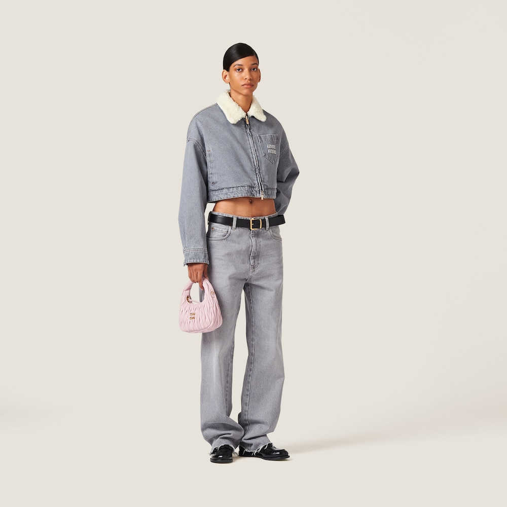 Embroidered denim blouson jacket
