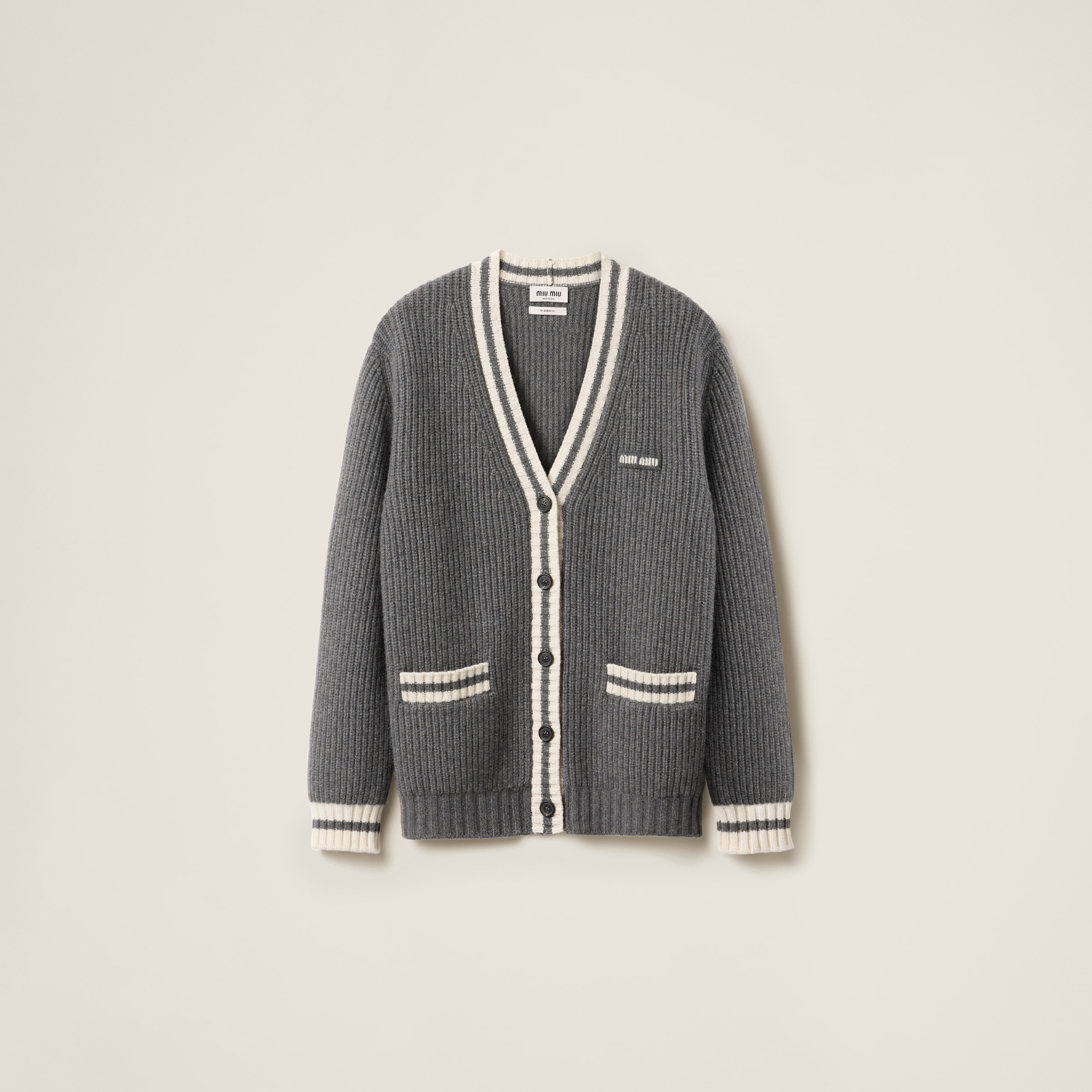 Ribbed knit wool and cashmere cardigan