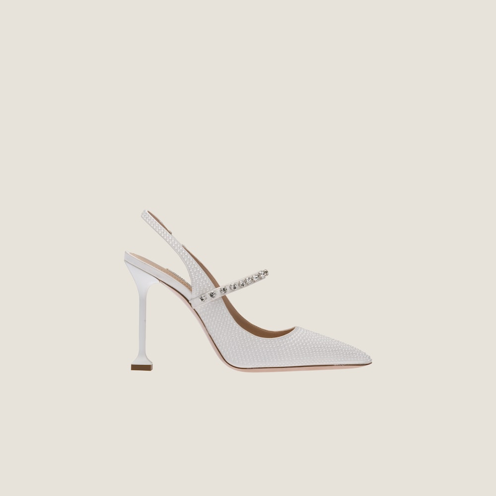 Satin slingback pumps with crystals