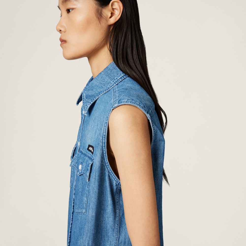 Sleeveless chambray shirt