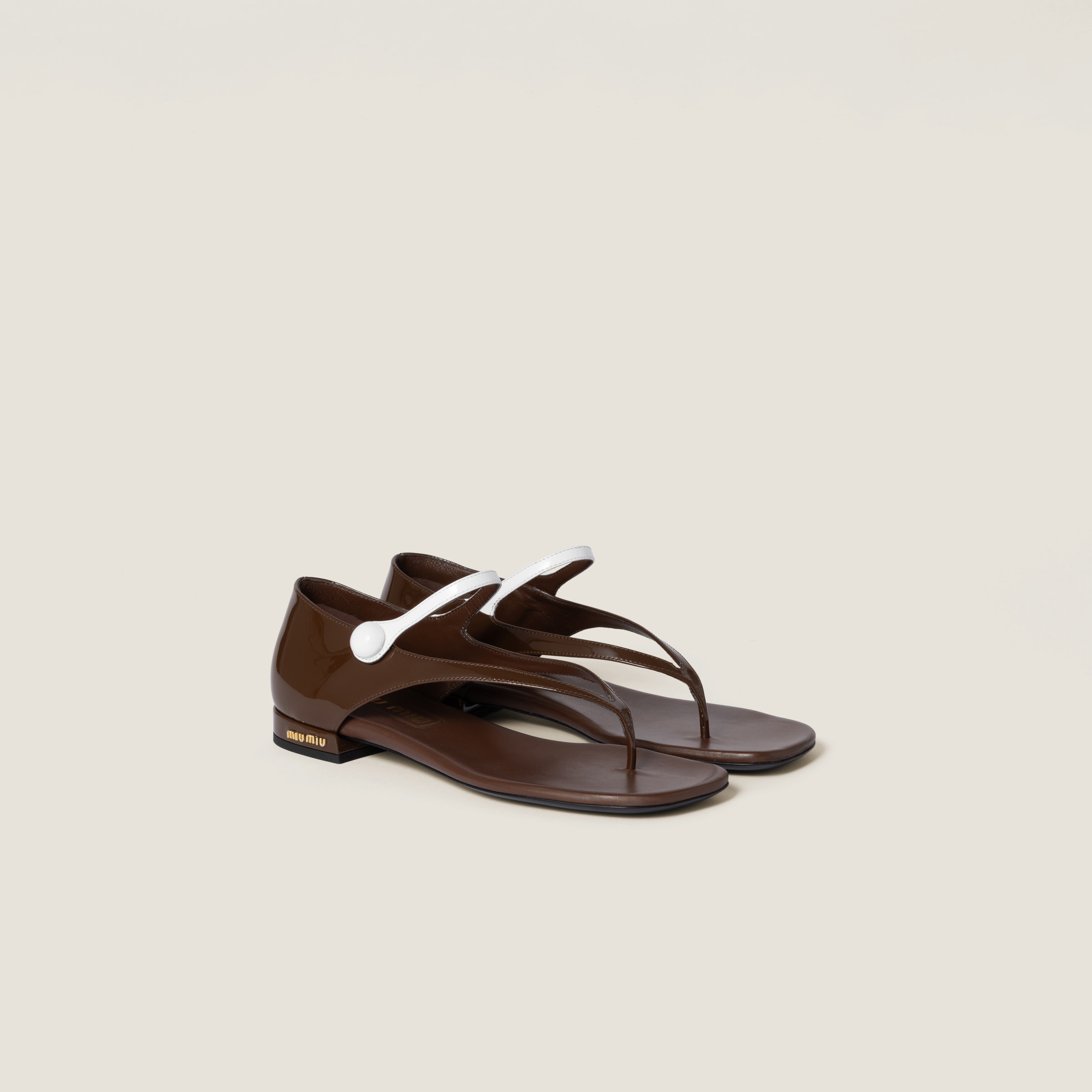 Two-tone patent leather Mary Jane thong sandals