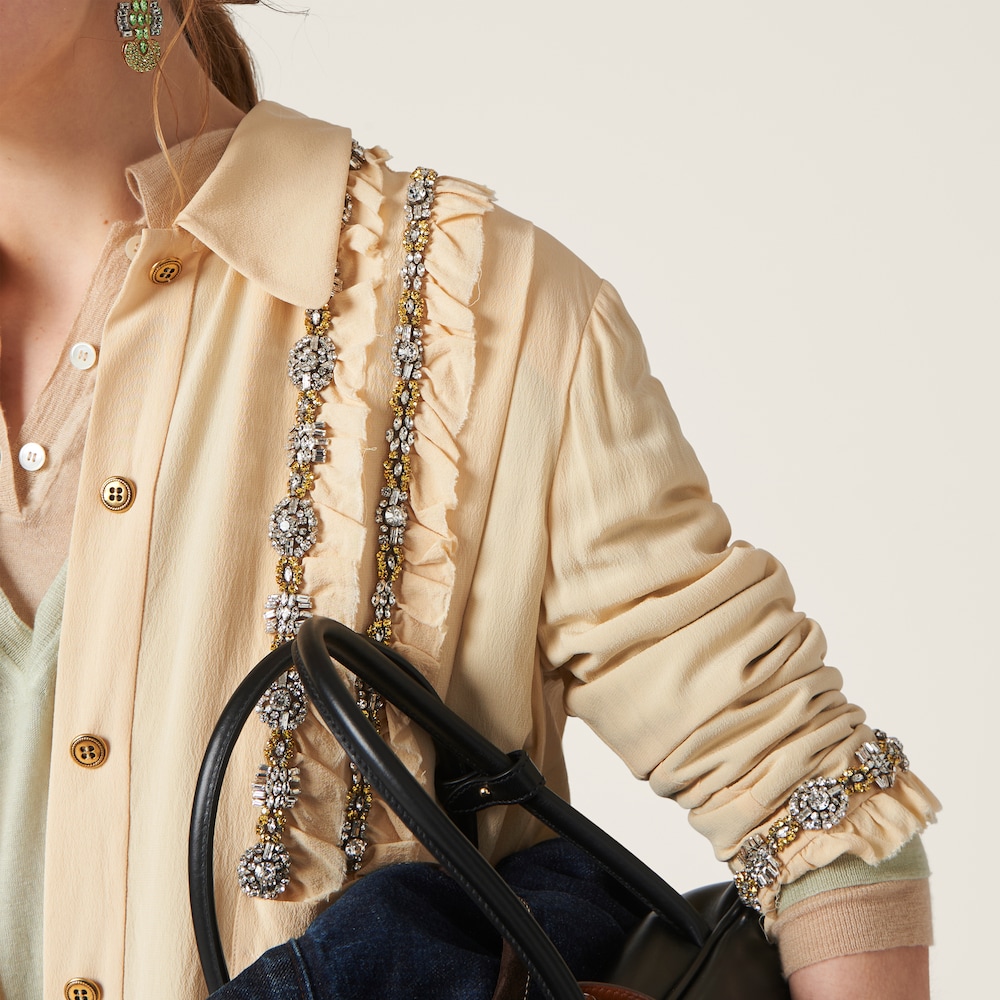 Embroidered marocain mini-dress