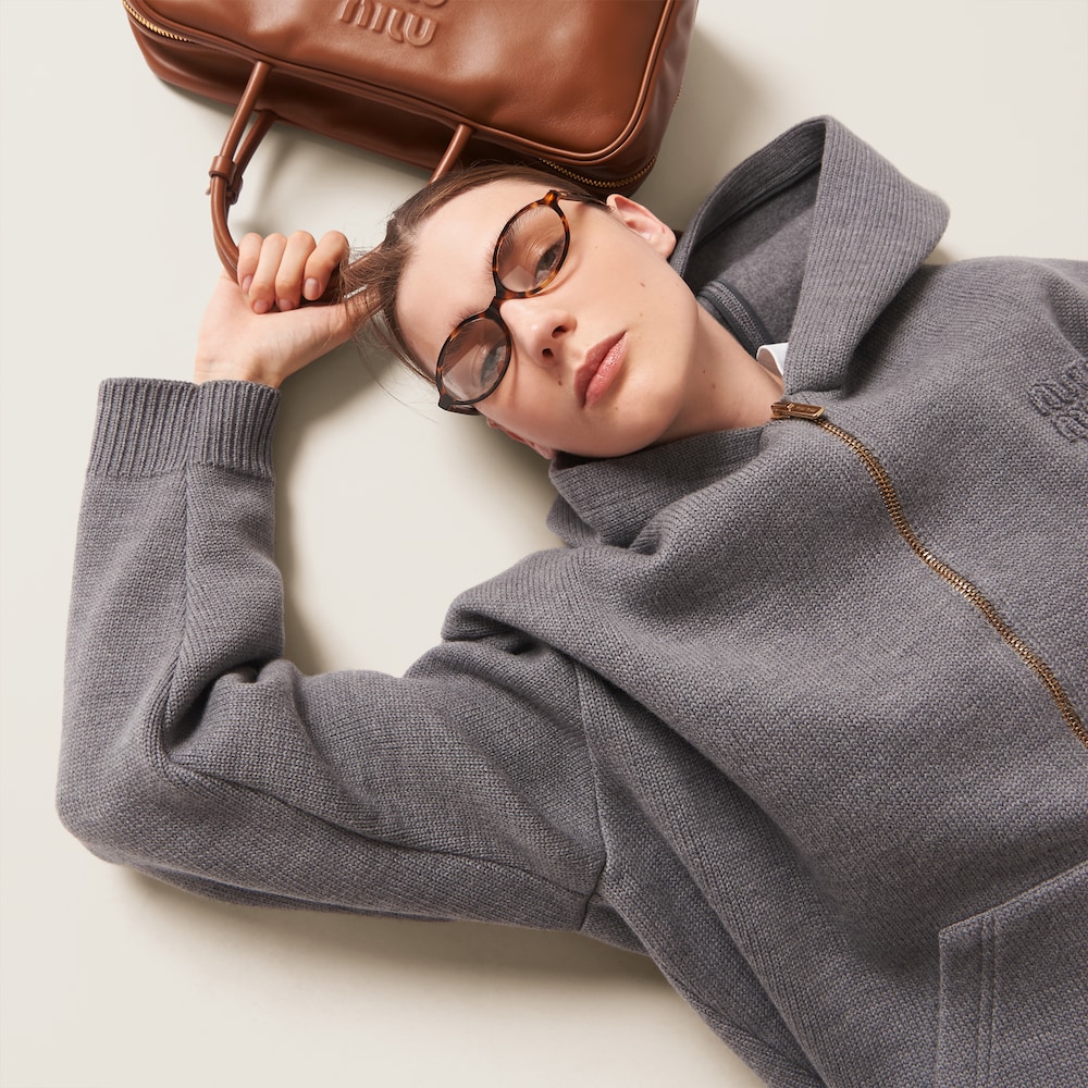 Wool and nylon knit hoodie