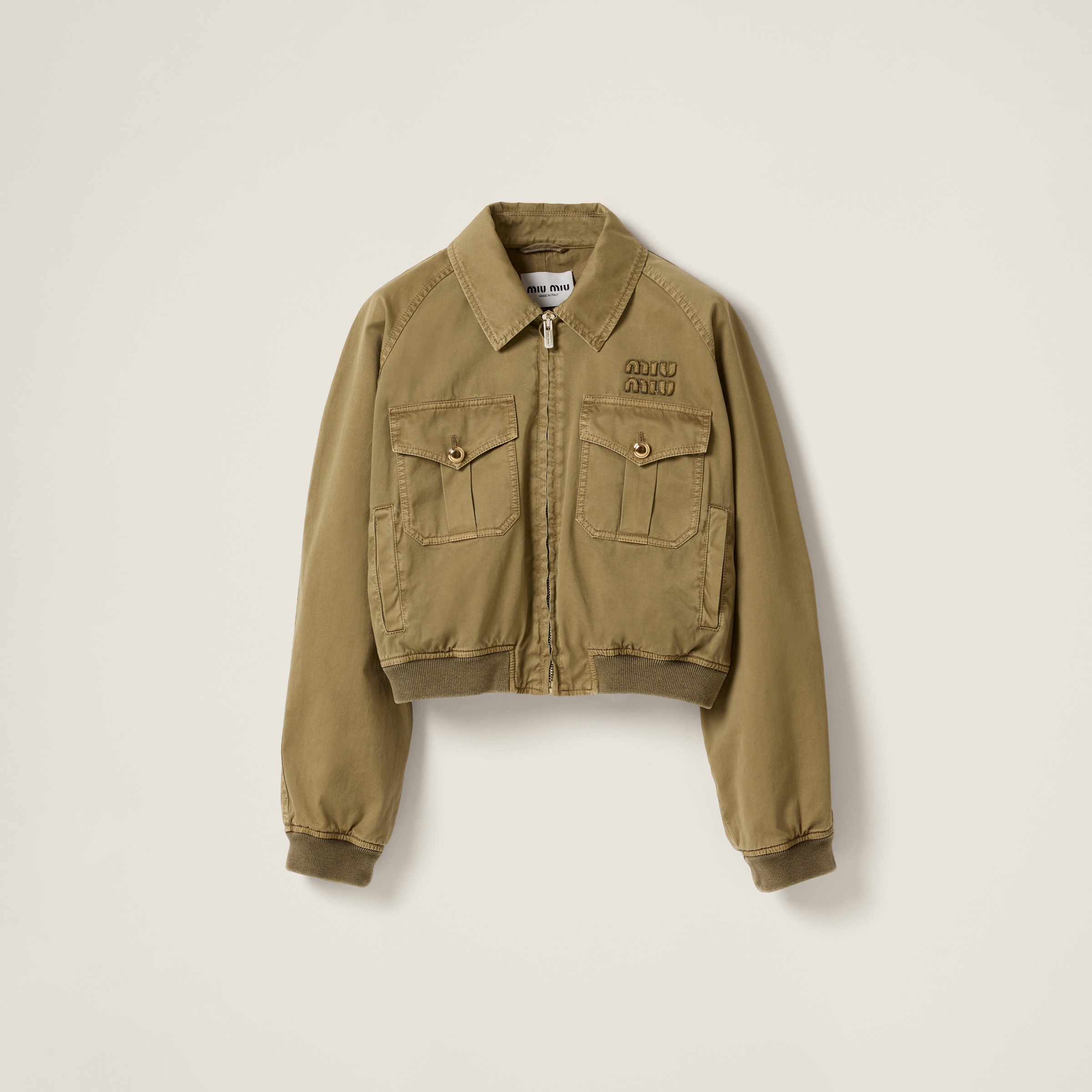 Garment-dyed cotton satin bomber jacket