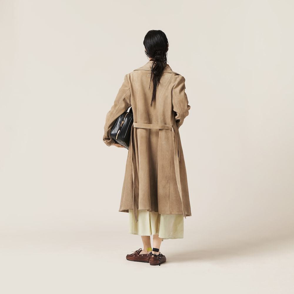 Double-breasted suede coat