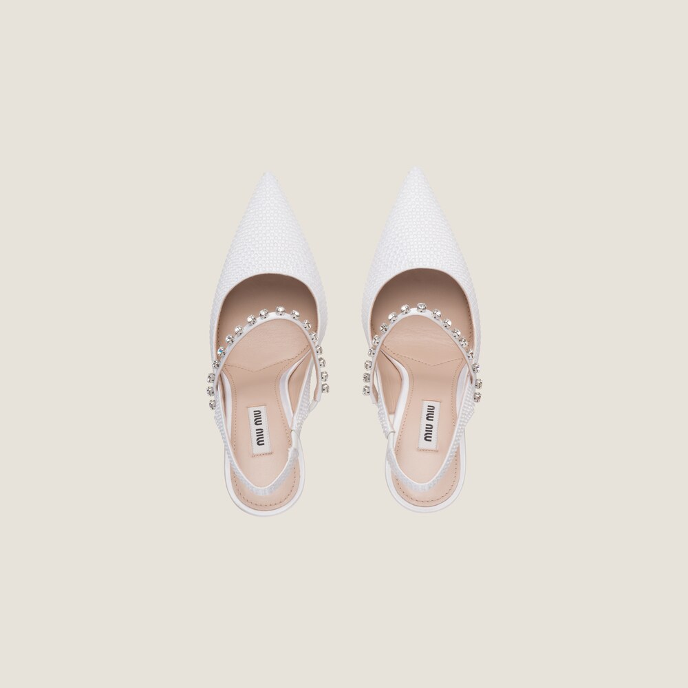 Satin slingback pumps with crystals