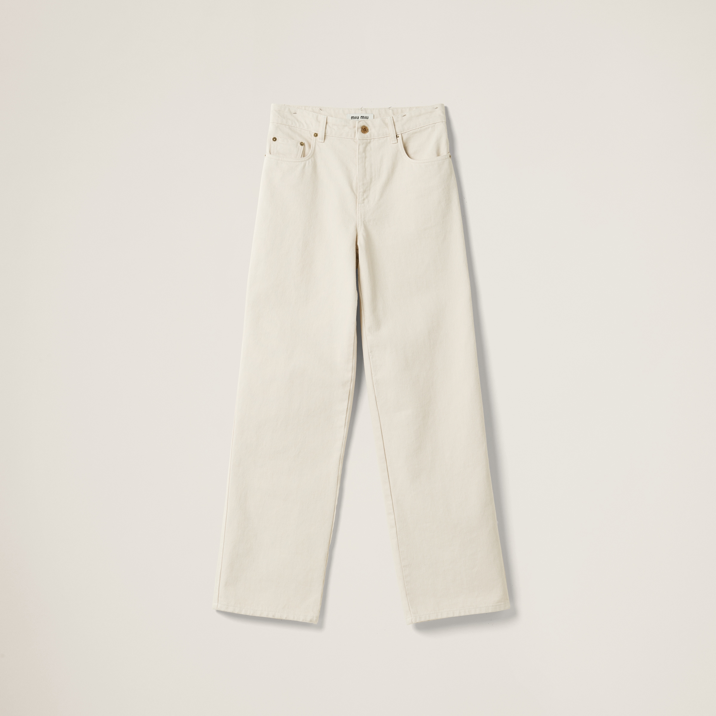 Five-pocket ecru denim jeans