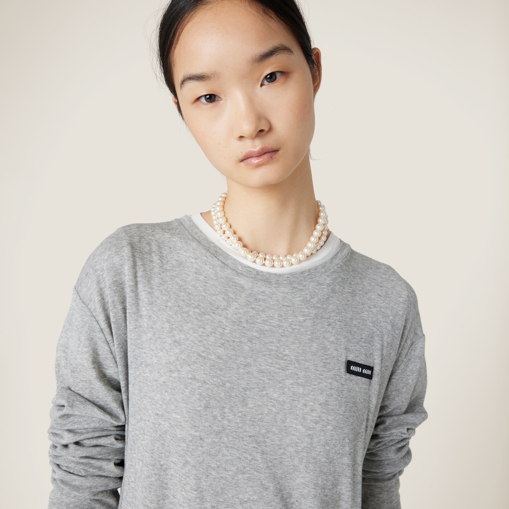 Long-sleeved ribbed jersey T-shirt