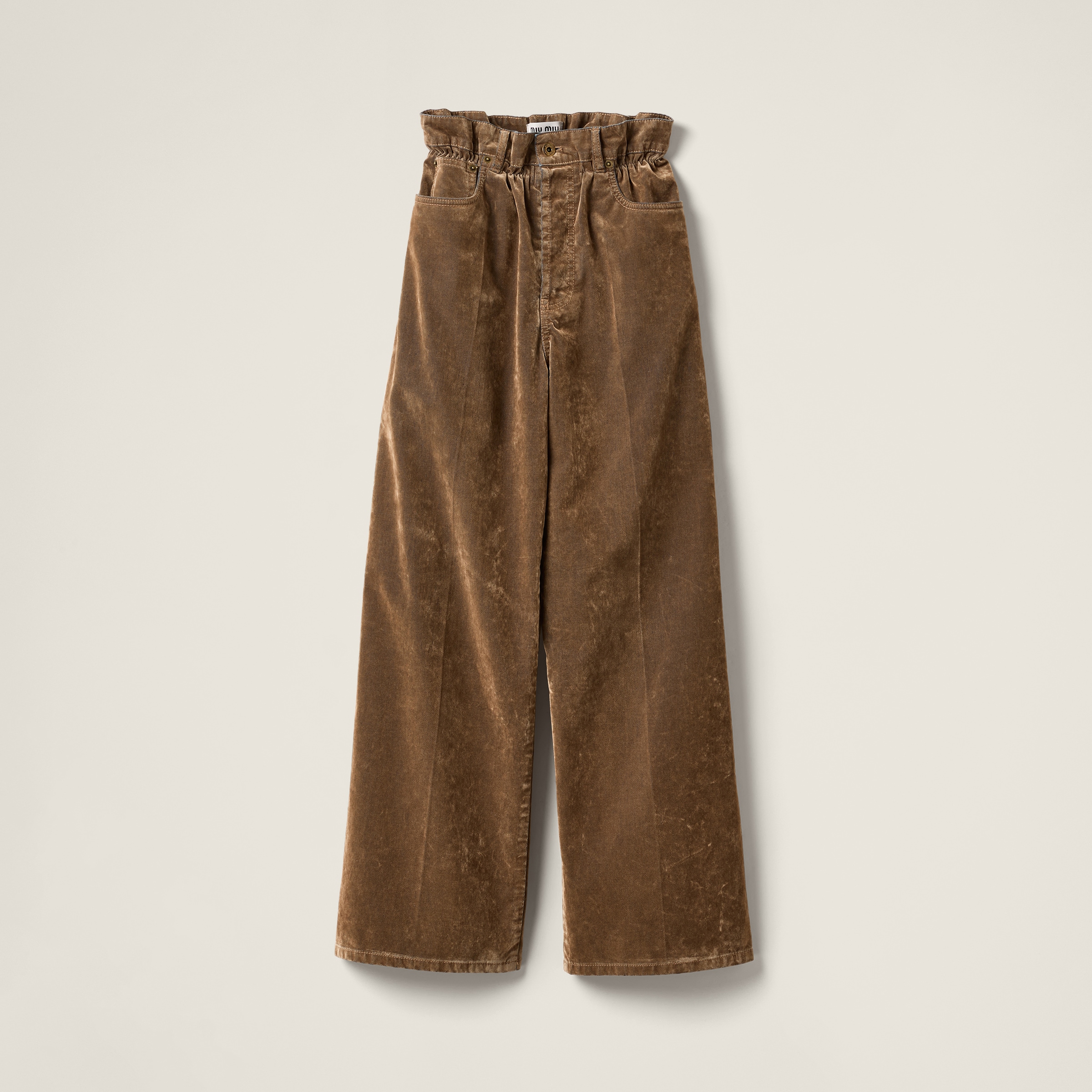 Washed flocked chambray pants