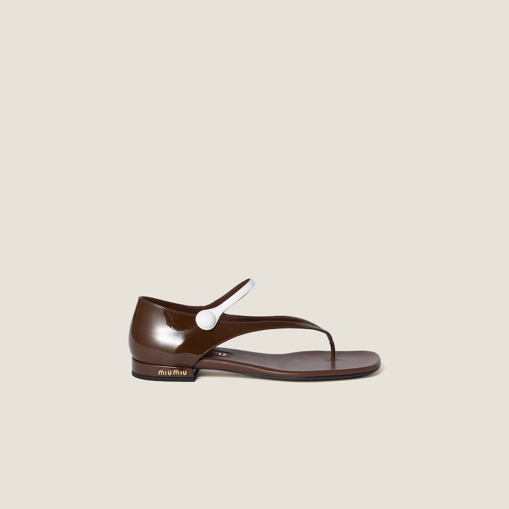 Two-tone patent leather Mary Jane thong sandals