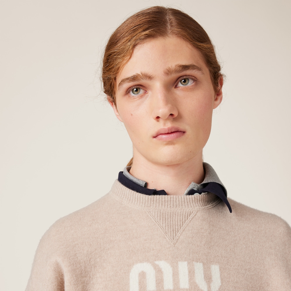 Double cashmere sweater with logo