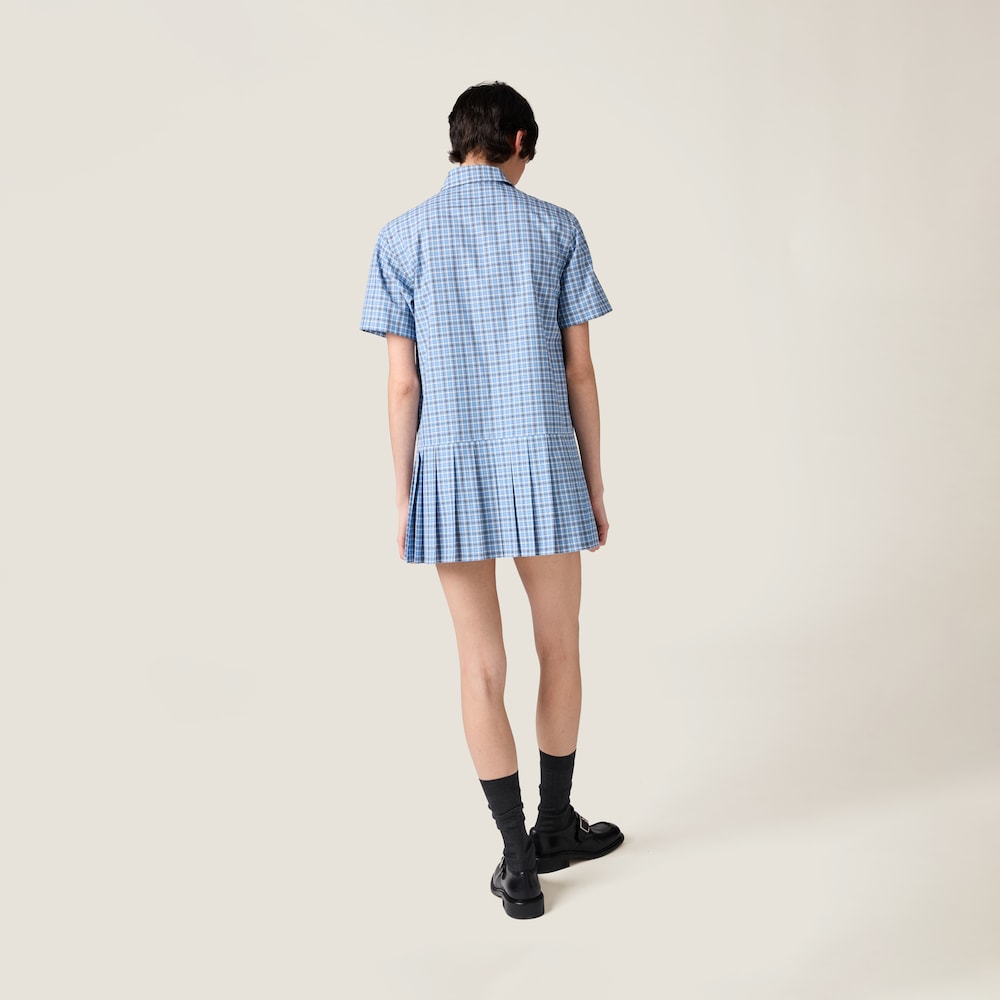 Pleated checked poplin dress